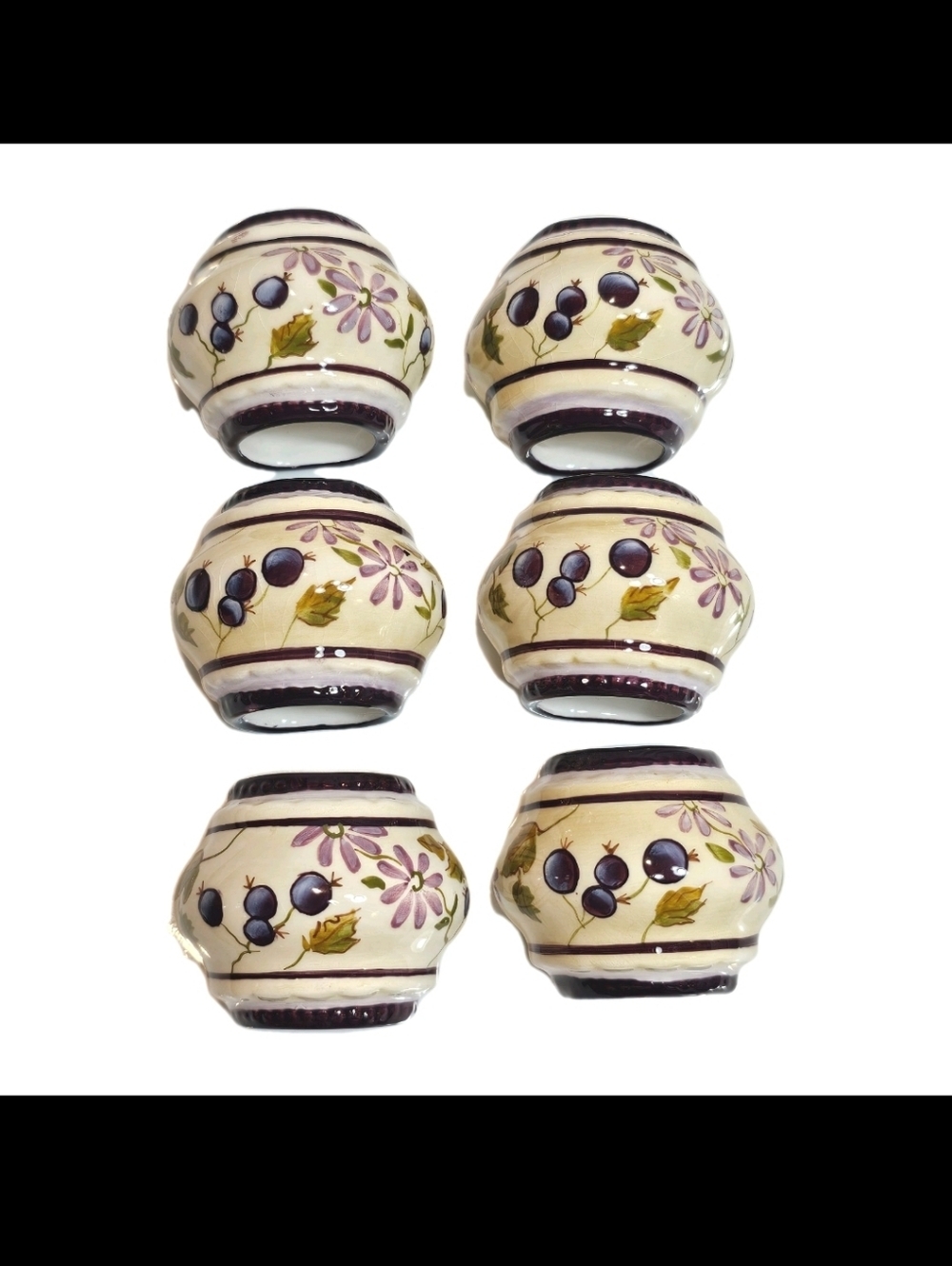 6 Vintage "Sage Tea"  Porcelain Cottage Floral Shaby Chic Napkin Ring Holders